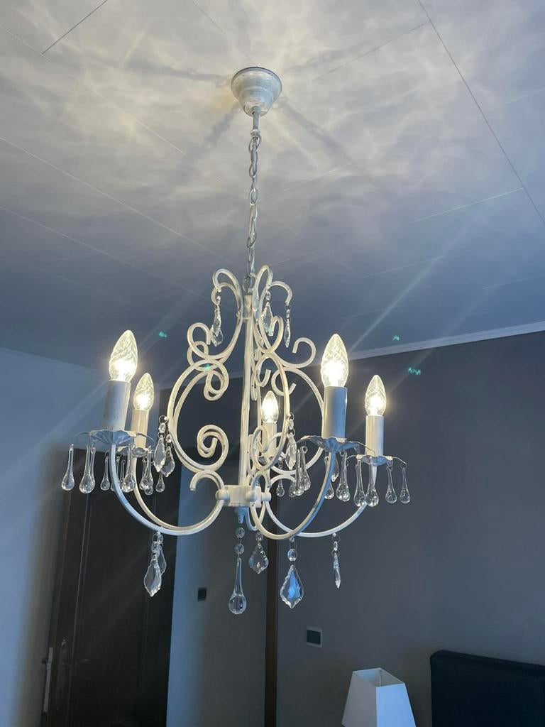 Witte kroonlucbter met kristallen, Enlèvement, Comme neuf