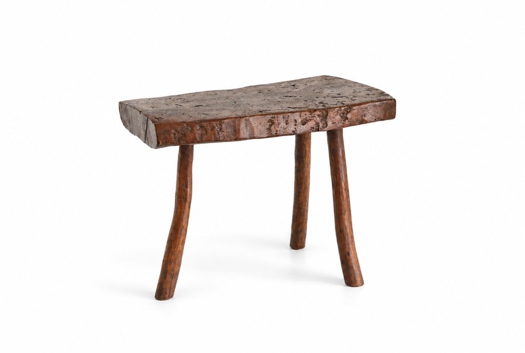 Vintage Brutalistische kruk / Bijzettafel / Primitief krukje, Antiek en Kunst, Ophalen