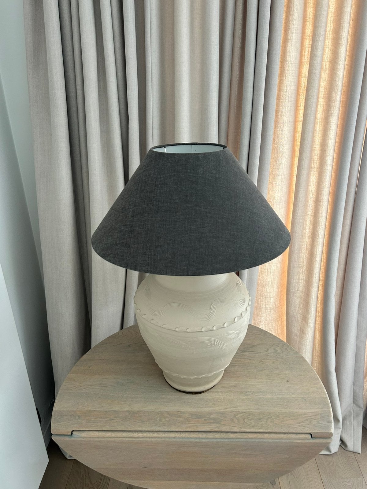 Donkergrijze lampenkap rond schuin. 50/19/26, Ophalen, Tafellamp, Rond, 26 cm