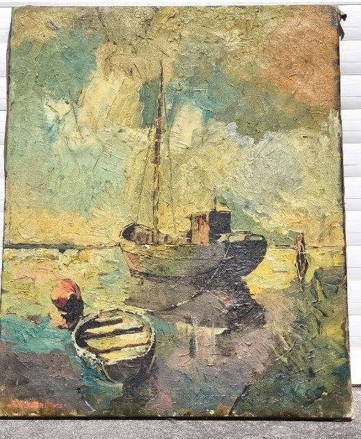 Huile sur toile marine signe, Ophalen of Verzenden, Doek