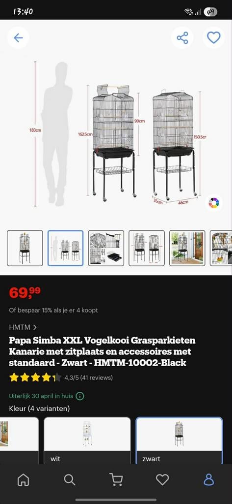Kooi voor parkieten, Dieren en Toebehoren
