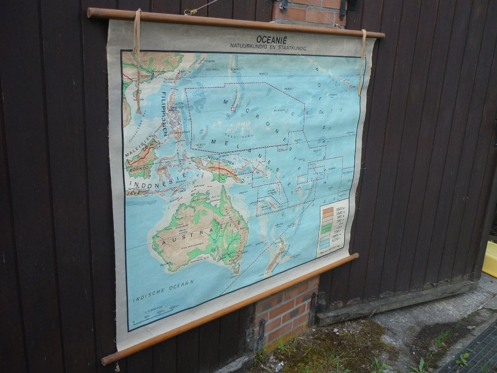 oude landkaart Oceanië op canvas, Livres, Atlas & Cartes géographiques, Enlèvement, Autres régions, Carte géographique