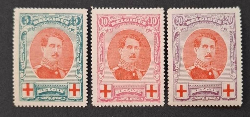 Belgique : COB 132/34 * Croix-Rouge 1915., Sans timbre, Trace d'autocollant, Enlèvement ou Envoi, Gomme originale