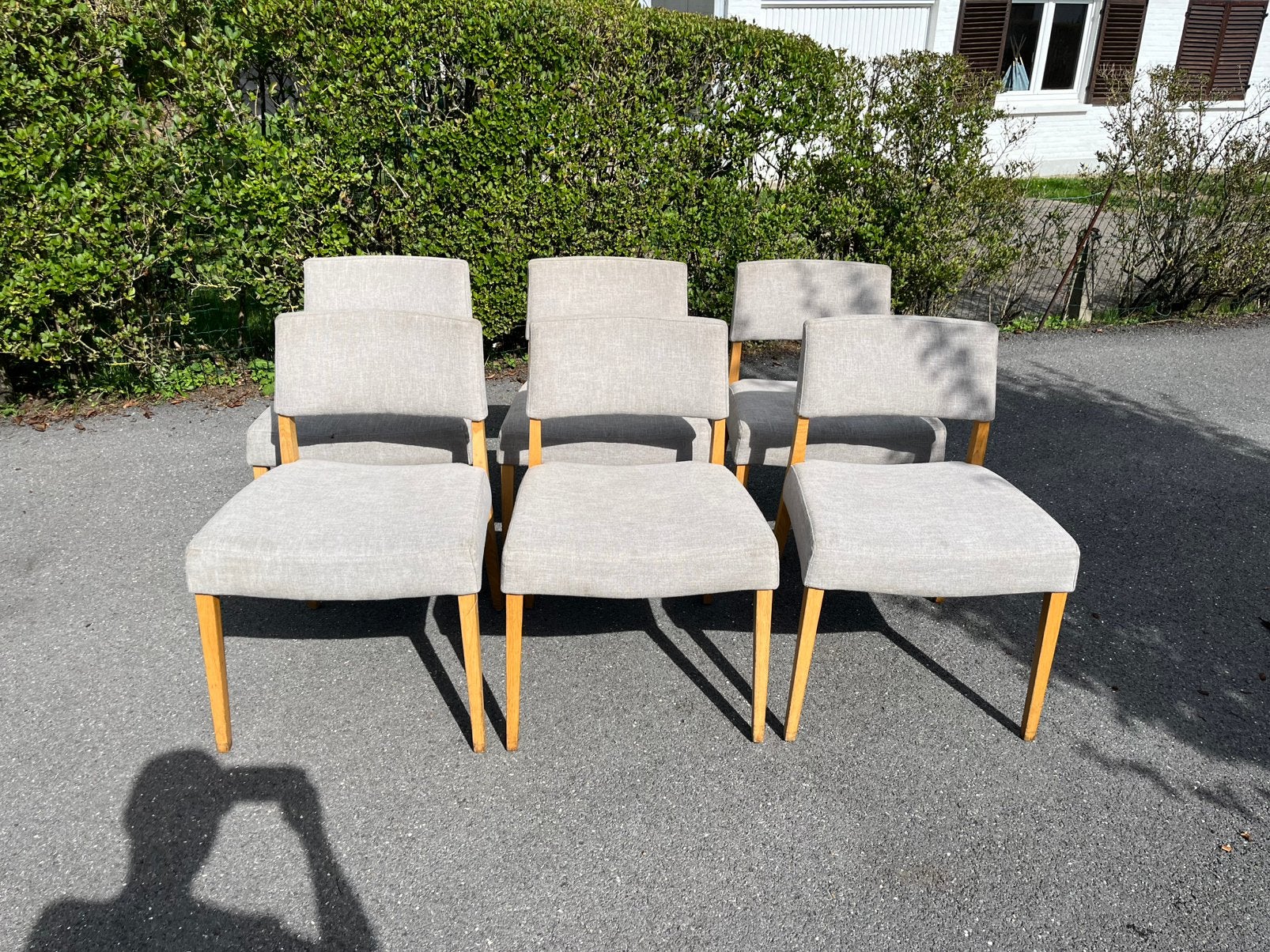 6 chaises grises Mobitec, Gris, Bois, Comme neuf, Enlèvement