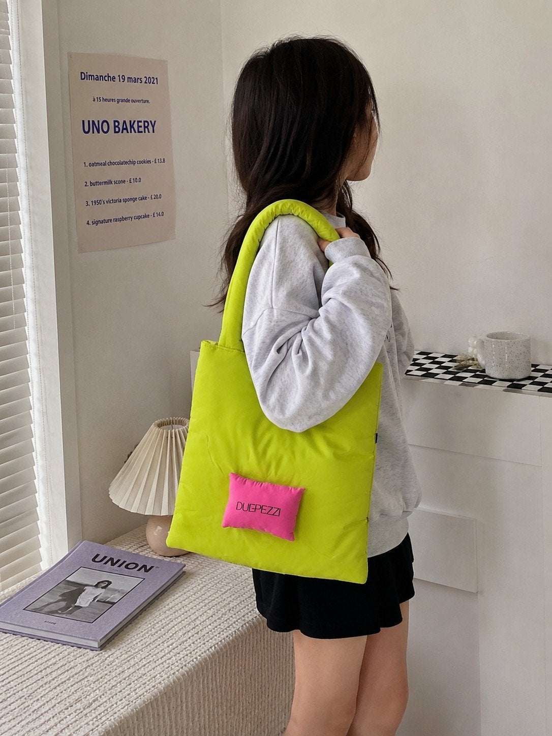 Sac cabas matelassé DUEPEZZI – Coloris Little Puffy Lime, Nieuw, Groen, Handtas
