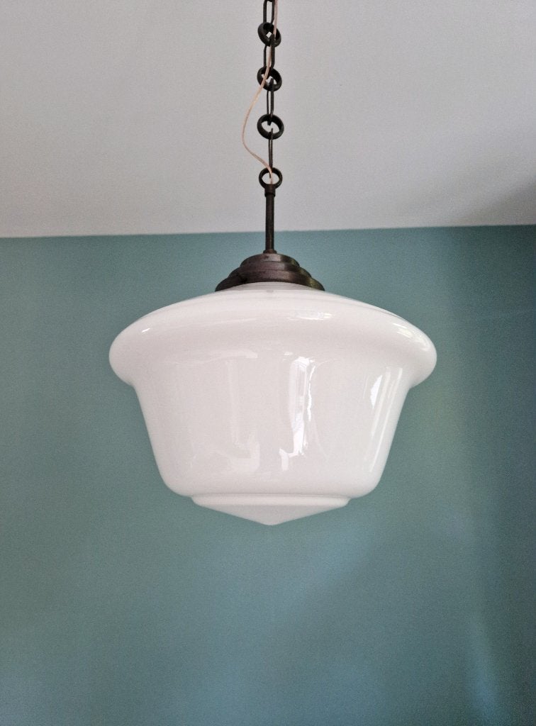 Grande suspension Art Déco en opaline blanche, 1930, Enlèvement ou Envoi