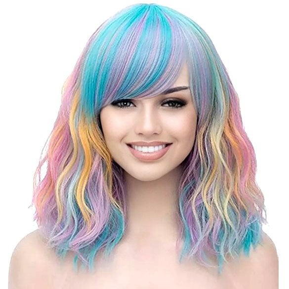 Pruik schouderlang bob model in pastel kleuren met pony, Ophalen of Verzenden, Nieuw
