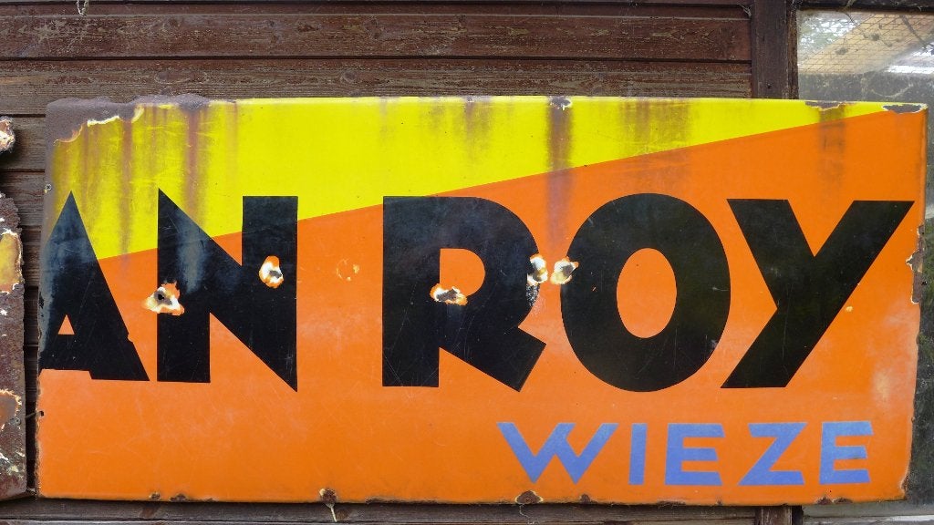 Wieze reclamebord Van Roy, Enlèvement, Utilisé, Panneau, Plaque ou Plaquette publicitaire, Autres marques