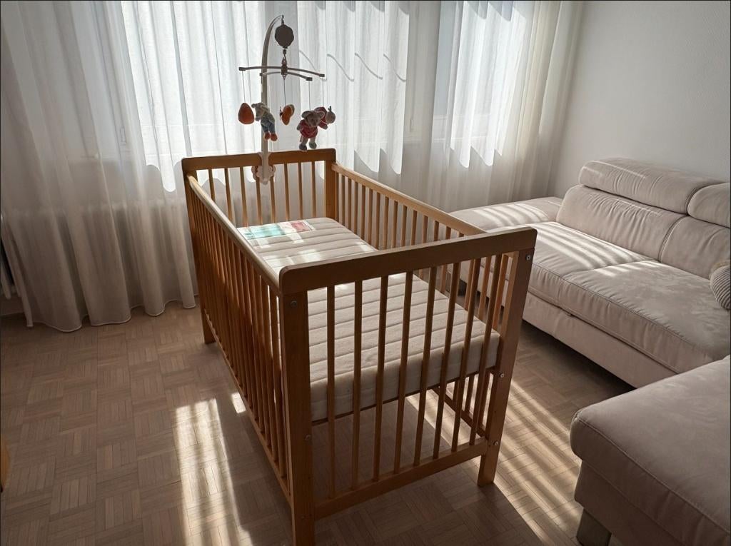 Lit bébé en bois naturel, Moins de 70 cm, Comme neuf, Moins de 140 cm, Enlèvement