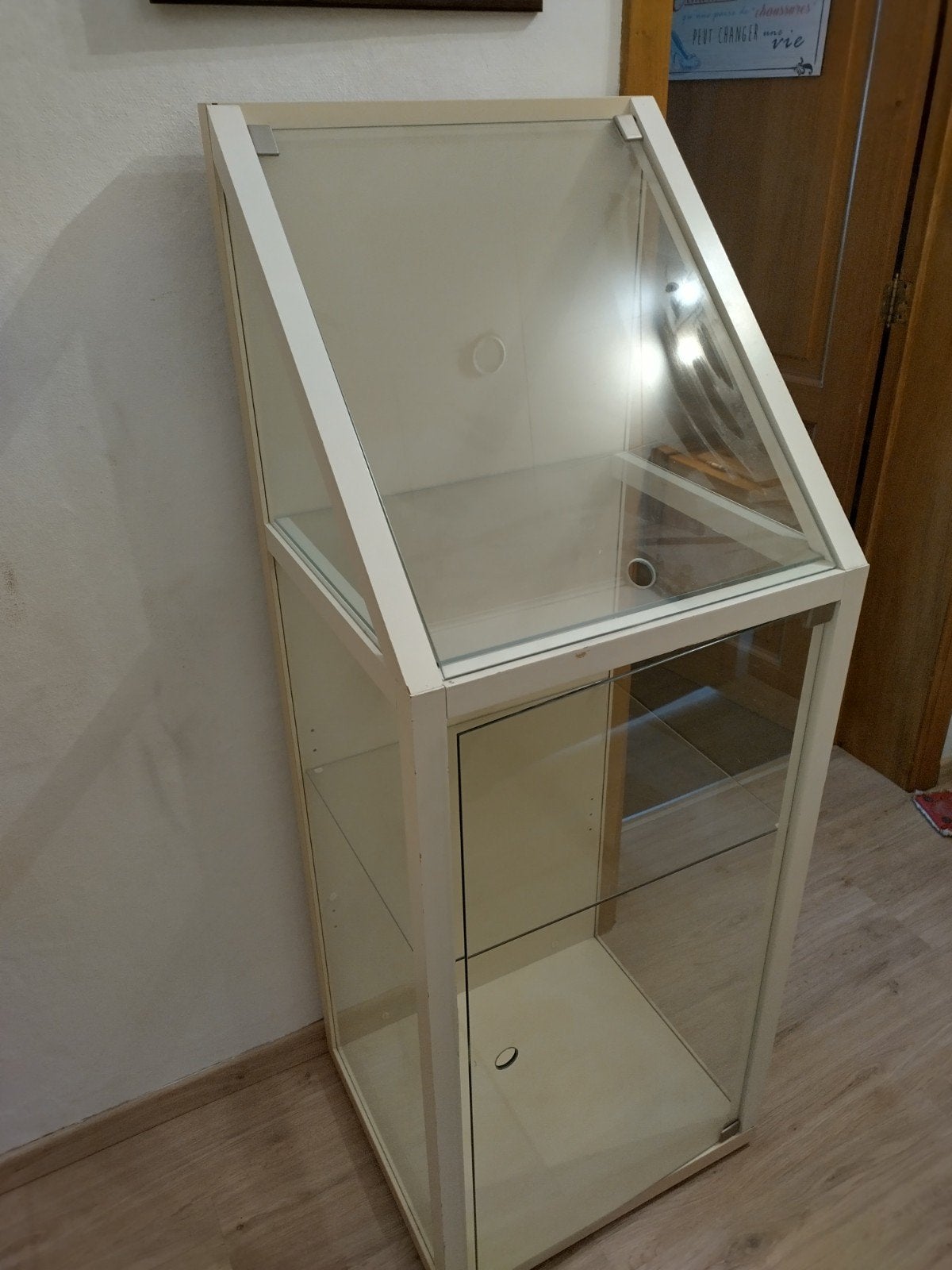 vitrine bois blanc vitrée présentoir meuble, Ophalen, Gebruikt