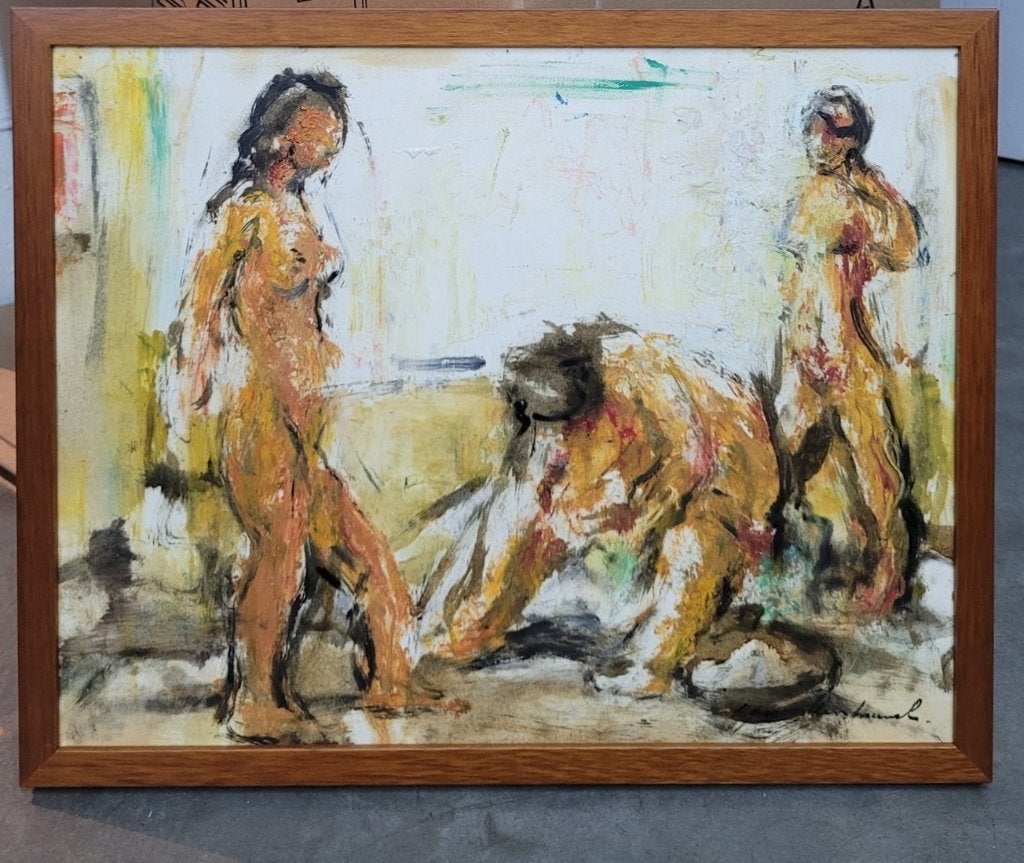 Karel Jan VAN DEN HEUVEL, drie naakten, Paneel, Expressionistisch, Ophalen of Verzenden, Gesigneerd