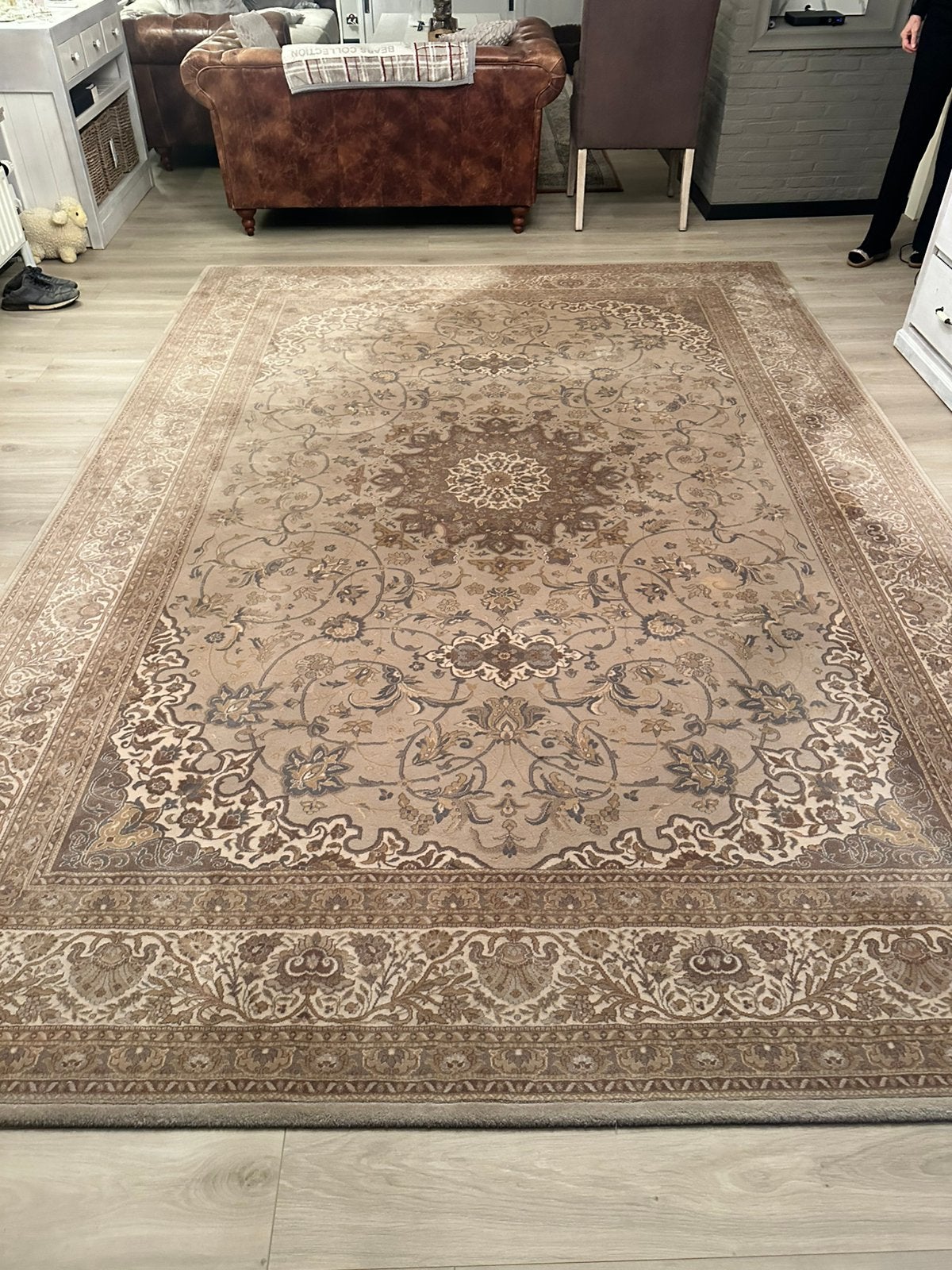 Magnifique tapis vintage beige/marron de Louis Depoortere, Maison & Meubles, Enlèvement, Comme neuf, Beige, Rectangulaire