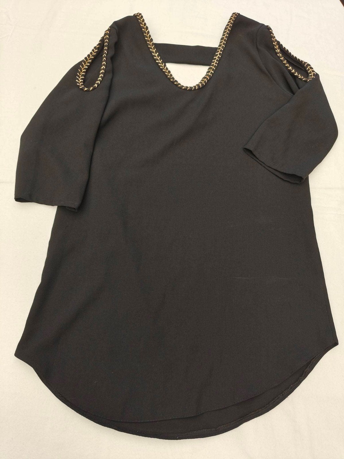Haut noir élégant détails dorés – Taille 1 / 34-36, Kleding | Dames, Topjes, Ophalen of Verzenden, Goud
