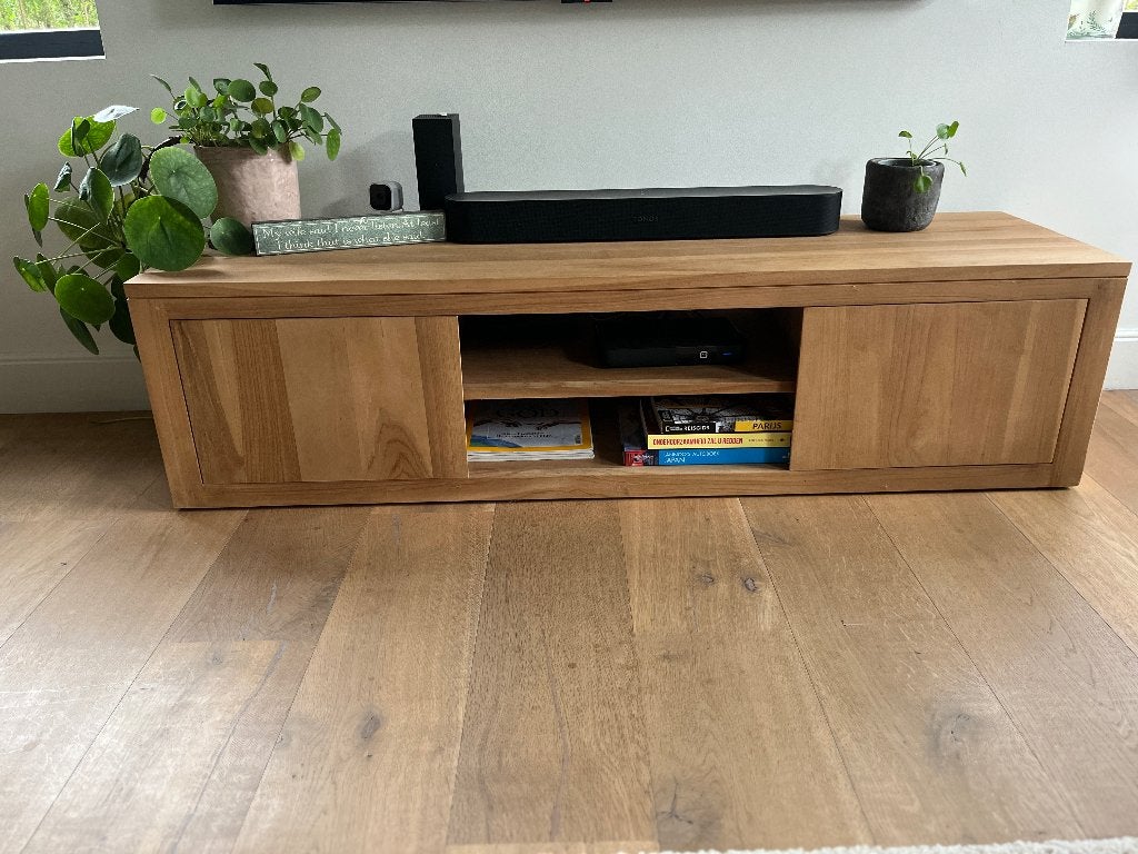 TV meubel -Tikamoon - 140cm in teak, Ophalen, 100 tot 150 cm, Teakhout, Zo goed als nieuw
