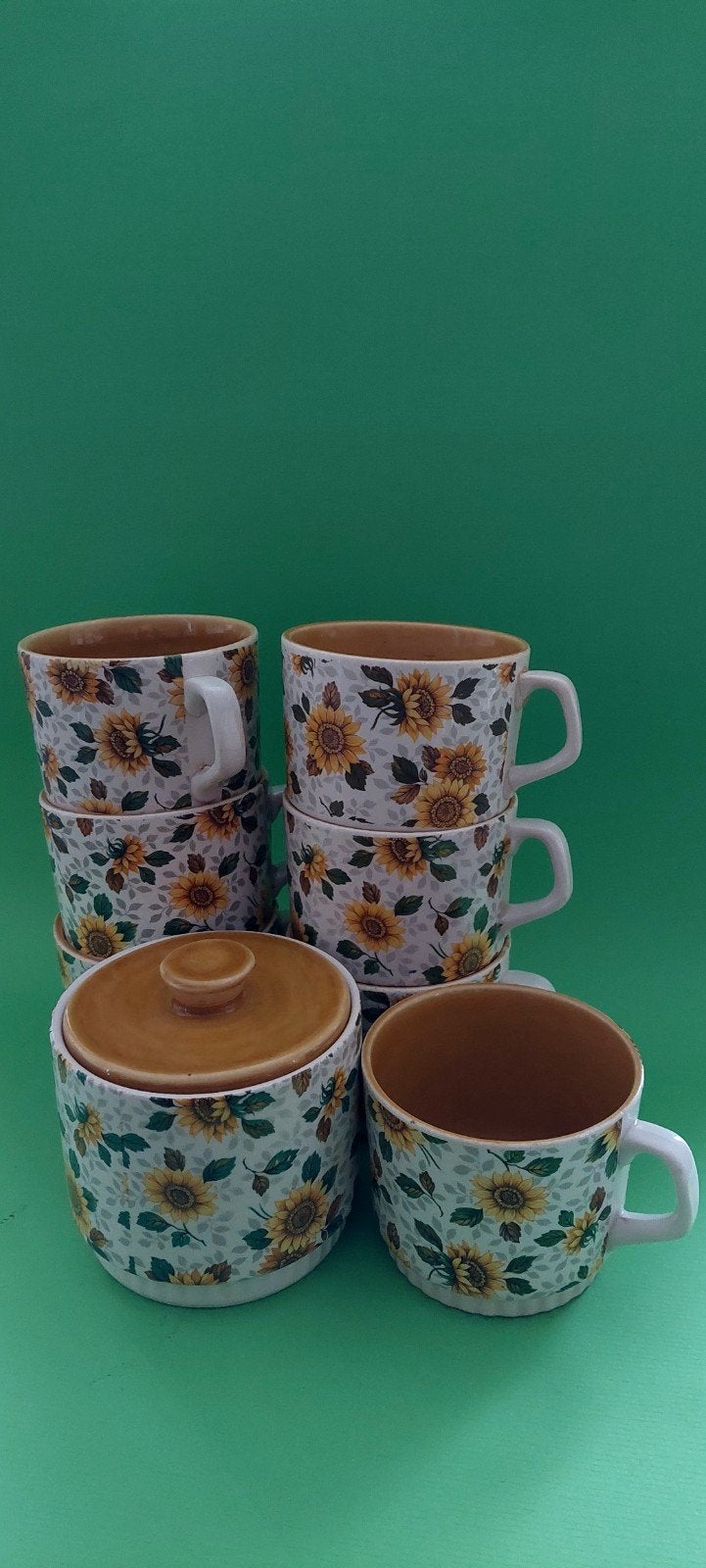 Service à thé Boch Tournesol 7 tasses 1 sucrier, Antiquités & Art, Enlèvement ou Envoi