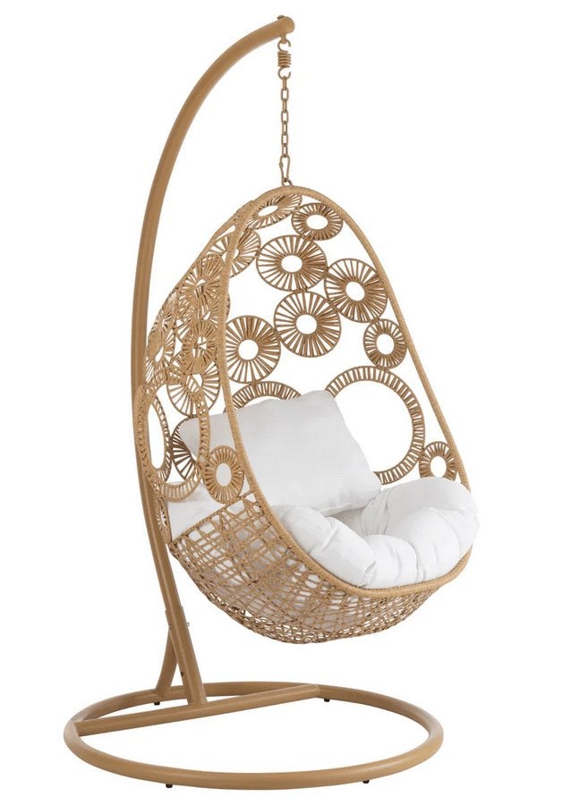 Hangstoel Swing + Kussens Bula Metaal Riet Beige, Huis en Inrichting, Stoelen, Ophalen, Nieuw, Overige kleuren, Kunststof