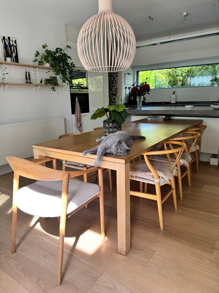 Juntoo keukentafel fineer eik, Ophalen, Overige materialen, Gebruikt, 100 tot 150 cm