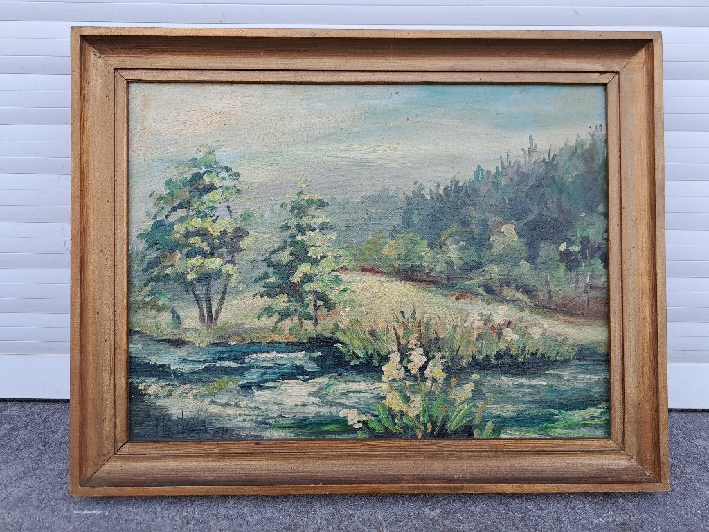huile sur toile paysage signe marie louise mertz, Enlèvement ou Envoi, Aquarelle, Paysage, Toile