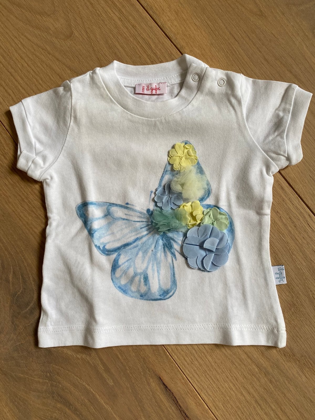 Witte T-shirt met vlinder Il Gufo maat 3 maanden, Ophalen of Verzenden, Zo goed als nieuw, Meisje, Shirtje of Longsleeve