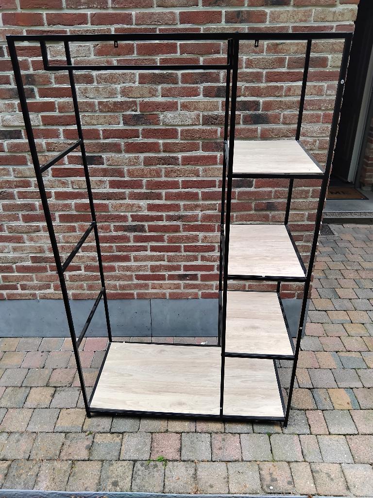 kleerkast open kast eikkleur en zwart staal, Huis en Inrichting, Ophalen, Gebruikt