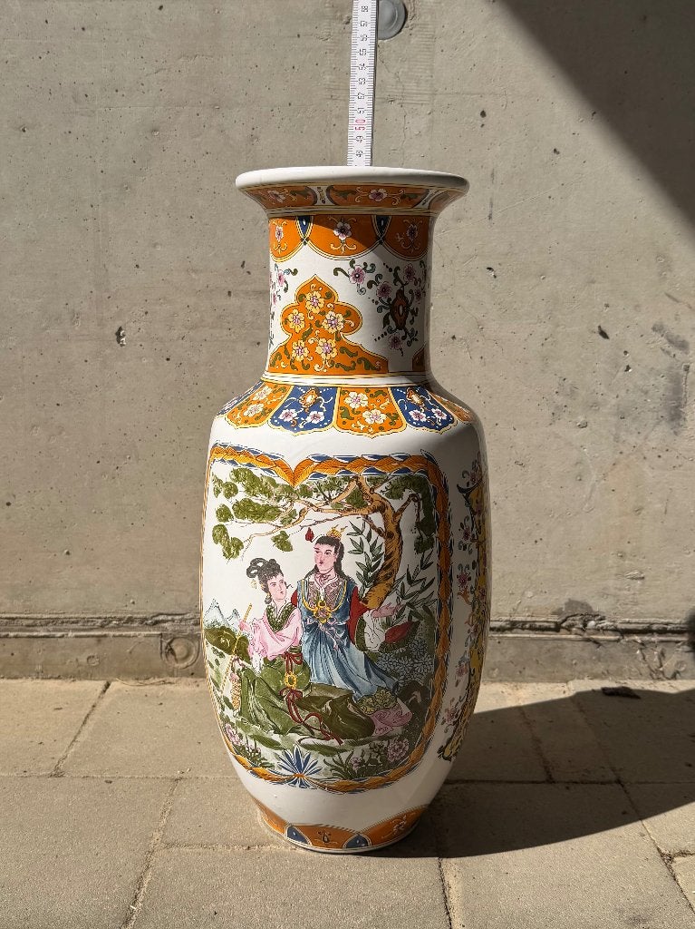 Grand vase en porcelaine décor oriental/chinois env. 48 cm, Enlèvement