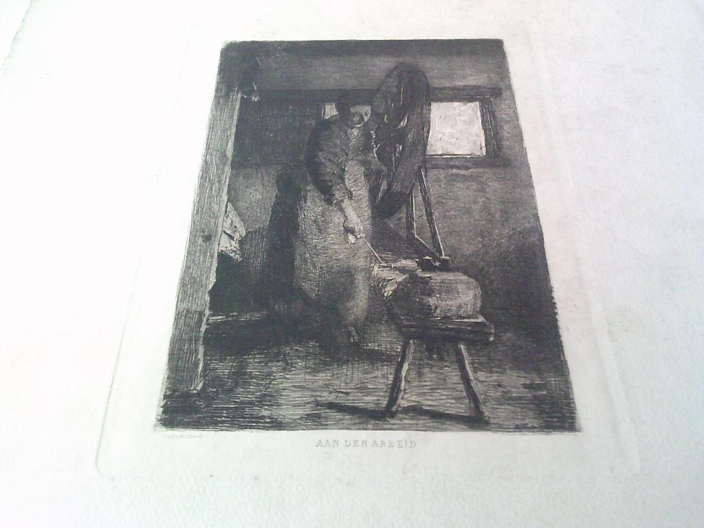 ets ferdinant oldewilt 1857 - 1935 aan den arbeid, Ophalen, Ets, Gesigneerd, 1900 - 1949