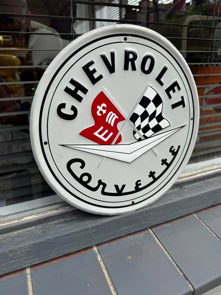 Chevrolet Corvette oud reclame bordje, Ophalen of Verzenden, Gebruikt, Reclamebord