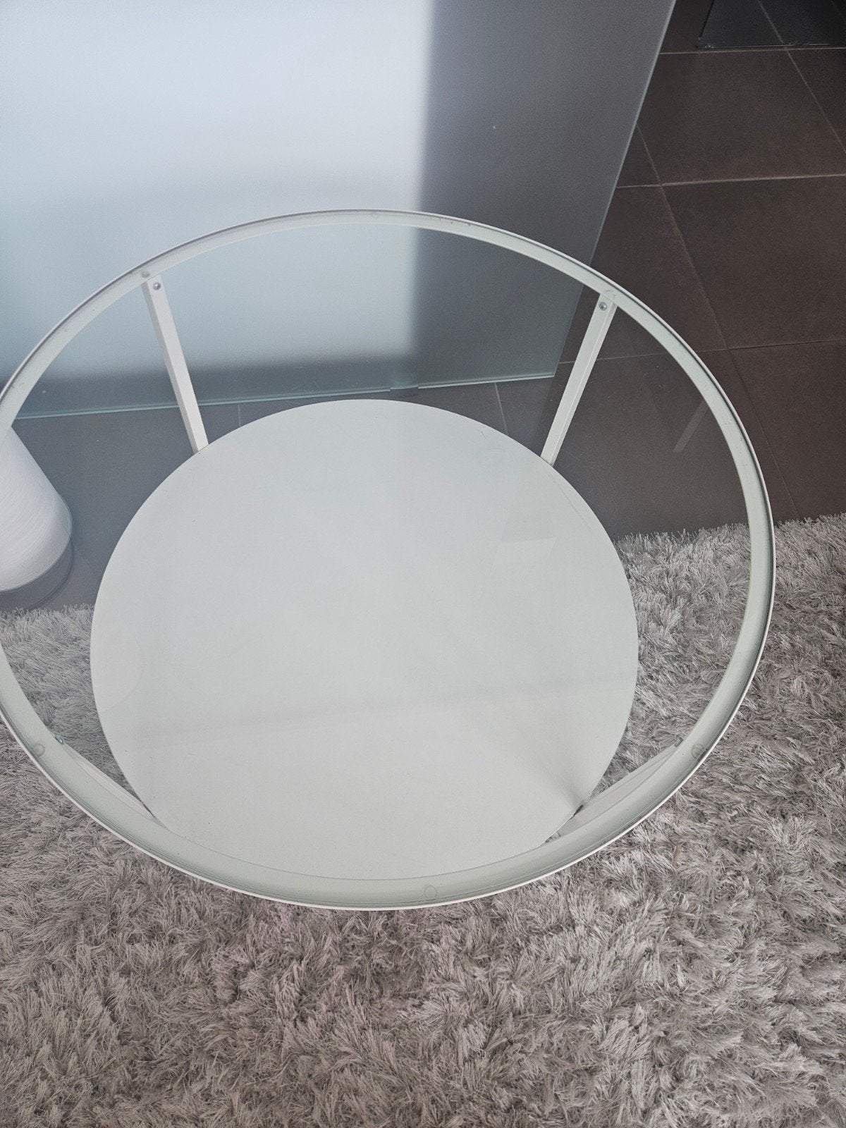 salontafel met glas  diam 75cm, Gebruikt, Rond, Glas, 75 cm of meer