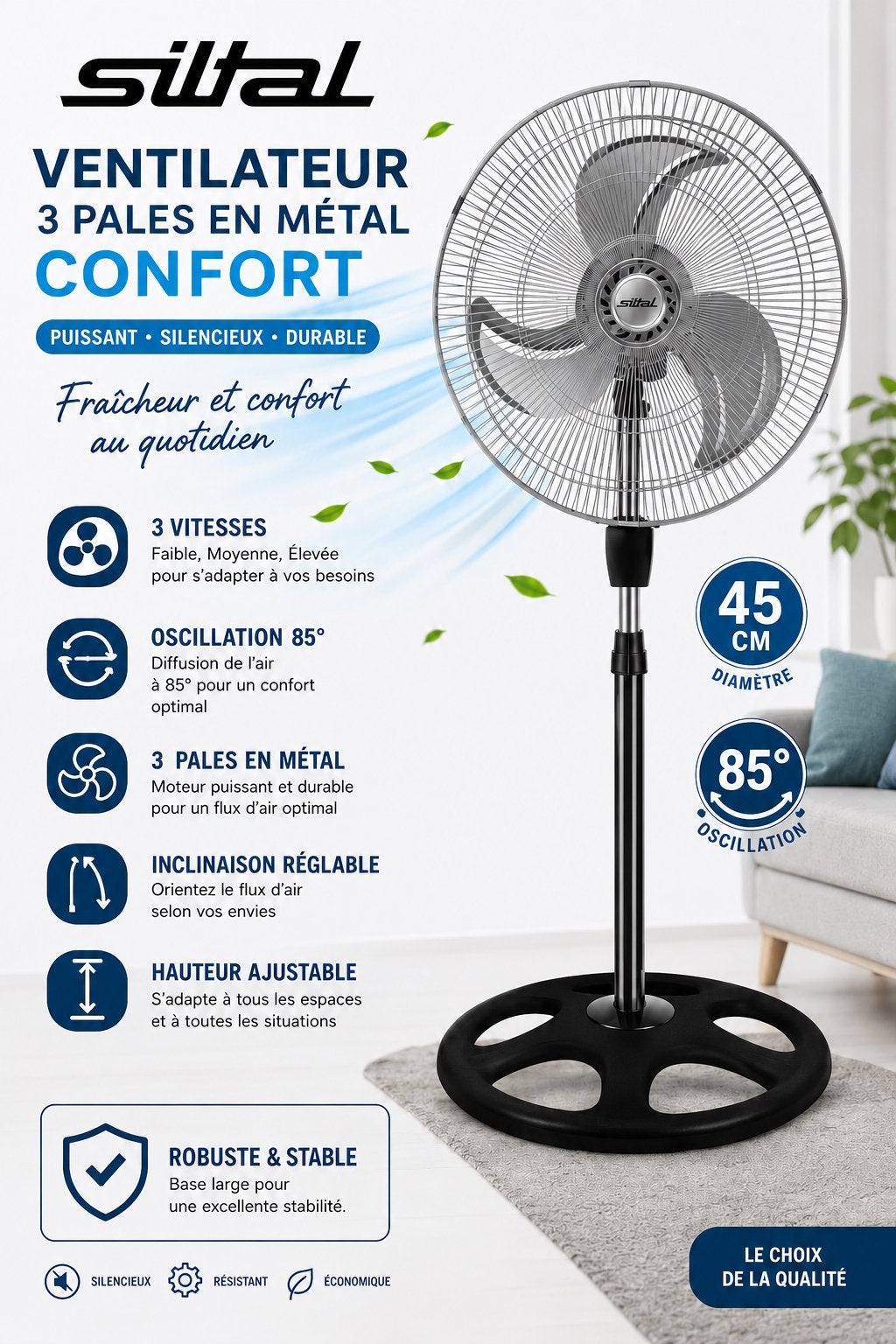 Ventilateur Neuf Métal 3 vitesses confort réglable, Enlèvement, Comme neuf