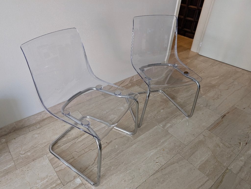 2 IKEA TOBIAS stoelen, transparant, Huis en Inrichting, Ophalen, Twee, Overige kleuren, Zo goed als nieuw