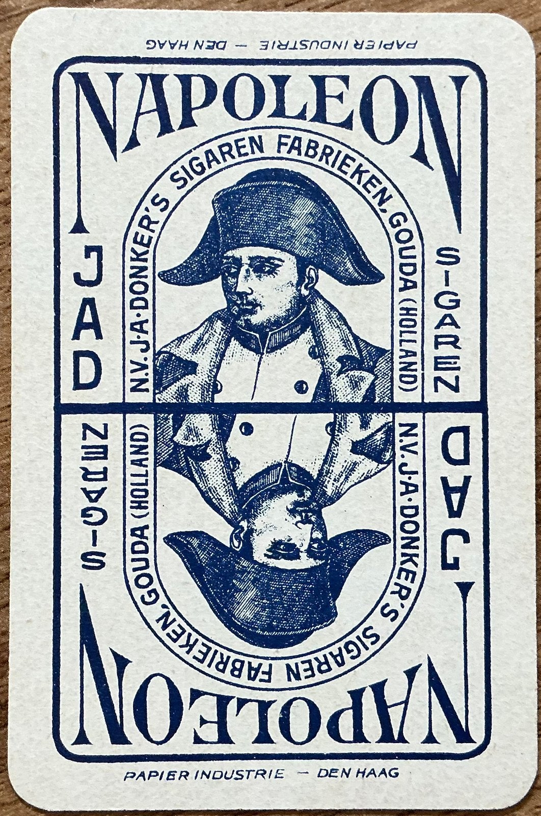 Oude speelkaart NAPOLEON/JAD SIGAREN FABRIEKEN/GOUDA, Verzamelen, Ophalen of Verzenden, Zo goed als nieuw, Speelkaart(en)