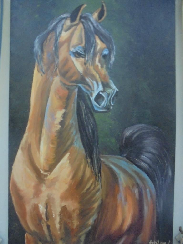 peinture à l'huile cheval brun (L 75 cm x H 110 cm), Antiquités & Art, Art | Peinture | Classique, Enlèvement