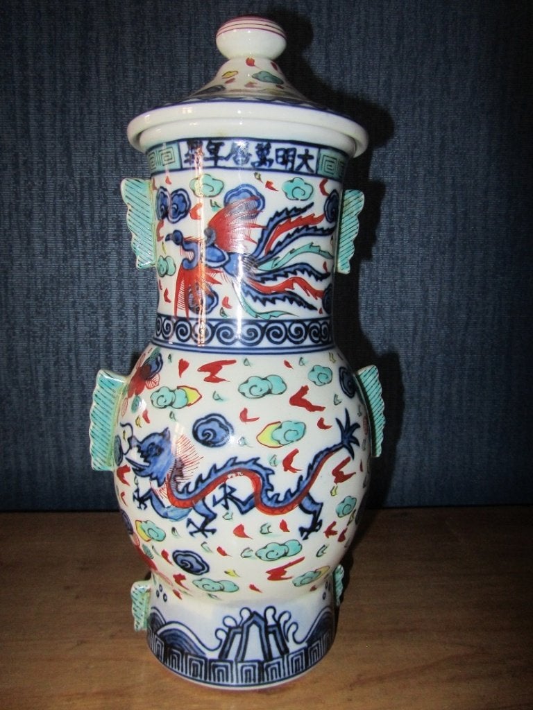 Chinees porselein: gesigneerde lampvoet! Feniks en draak!, Ophalen of Verzenden