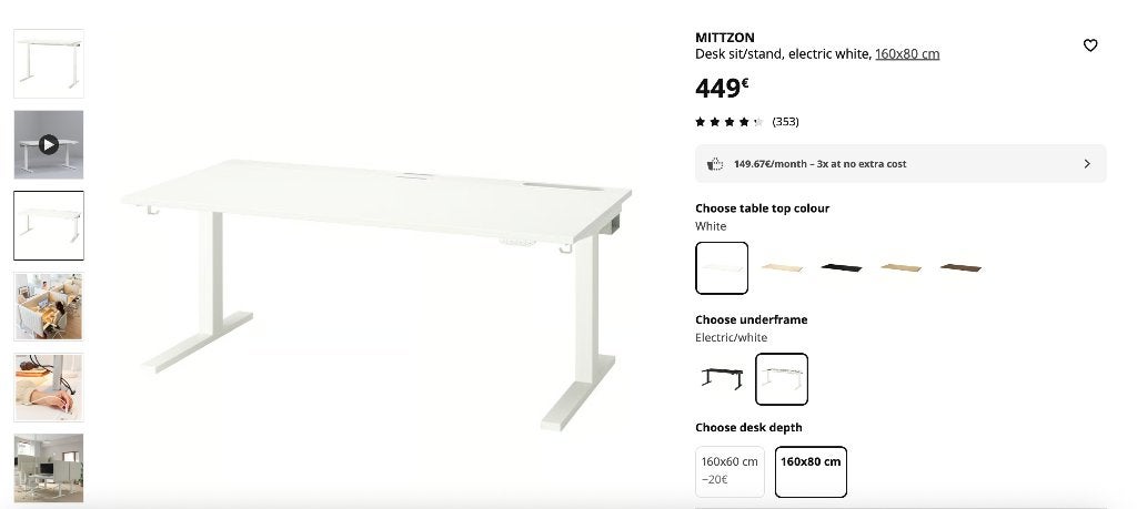 IKEA elektrische standing desk 180x60cm, Huis en Inrichting, Ophalen, Overige typen, Gebruikt, 180 cm