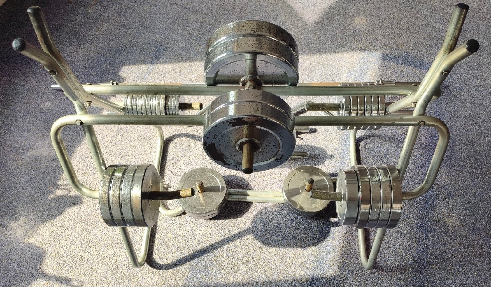Schijvenrek, verchroomd, voor dumbbells en langere stangen., Sport en Fitness, Fitnessmaterialen, Ophalen, Gebruikt, Benen, Dumbbell