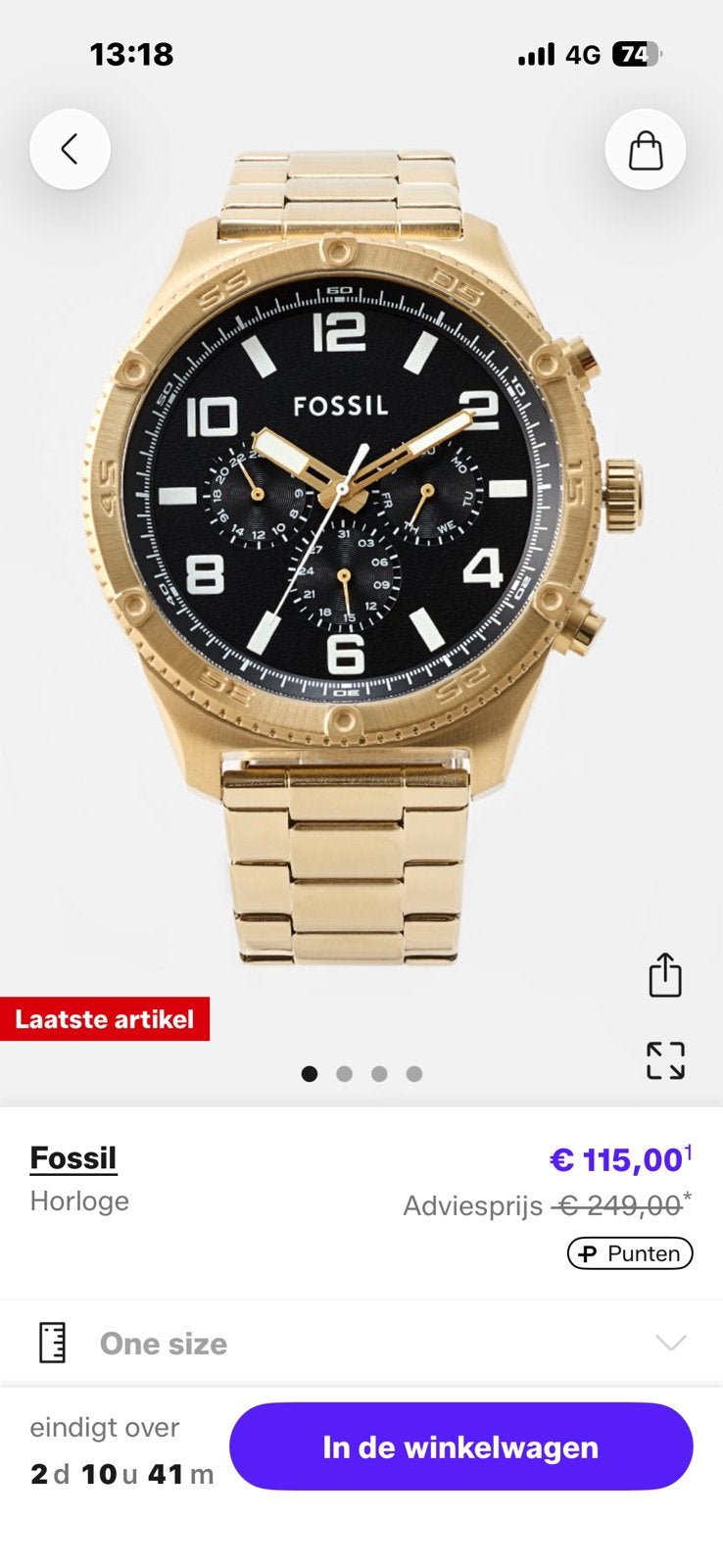 Herenhorloge fossil nieuw, Ophalen, Zo goed als nieuw