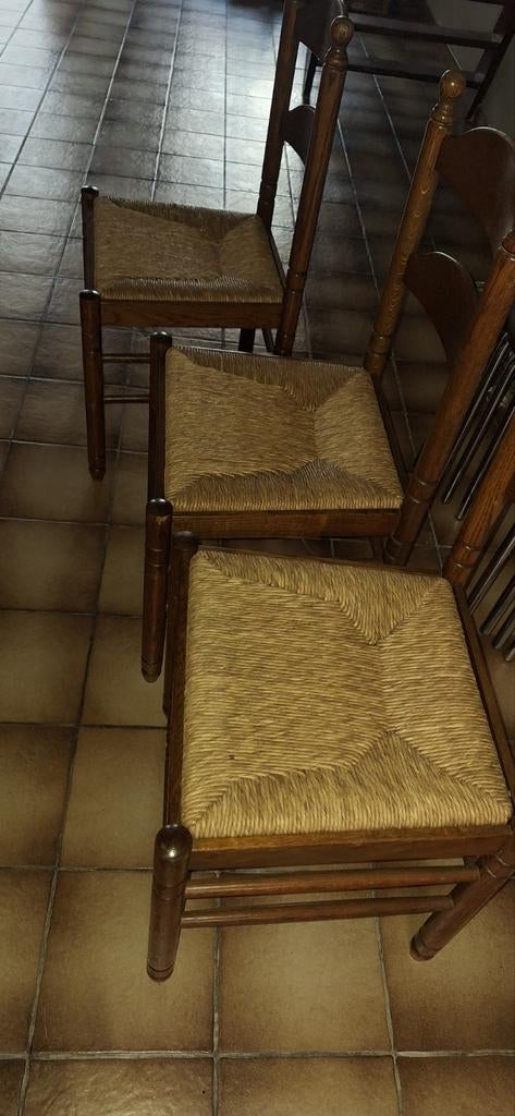 4 eiken stoelen met rieten zitting, Huis en Inrichting, Ophalen