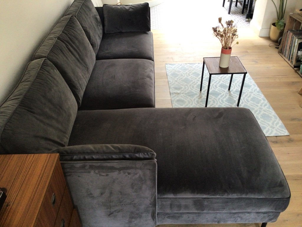 salon in  warmgrijs velours, Huis en Inrichting, Ophalen, Zo goed als nieuw, Driepersoons, Stof