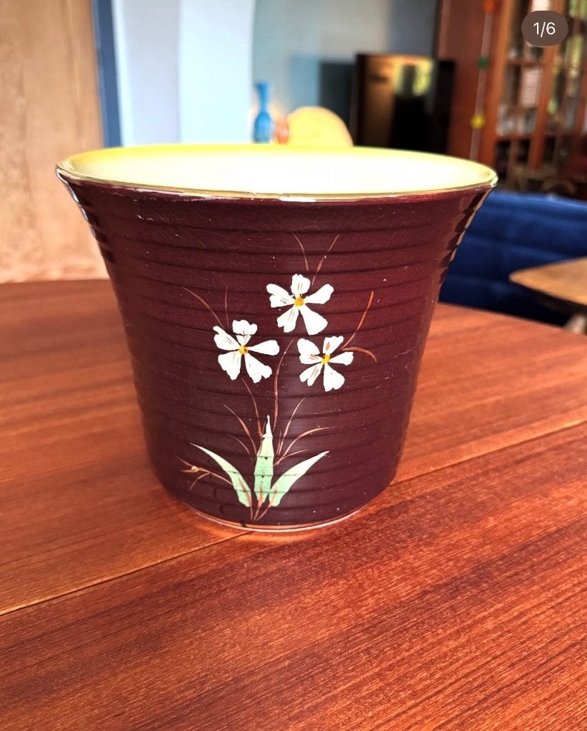 Pot de fleurs côtelé vintage, Jardin & Terrasse, Enlèvement ou Envoi, Poterie