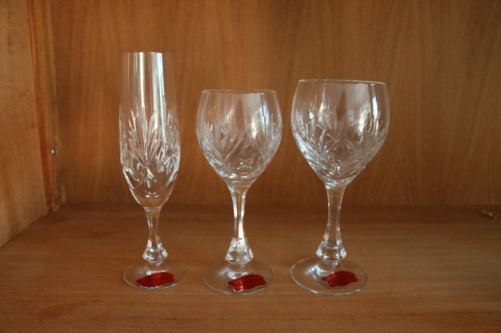 Kristallen champagne- en wijnglazen - 18-delige set, Ophalen, Glas of Glazen, Overige merken, Vintage