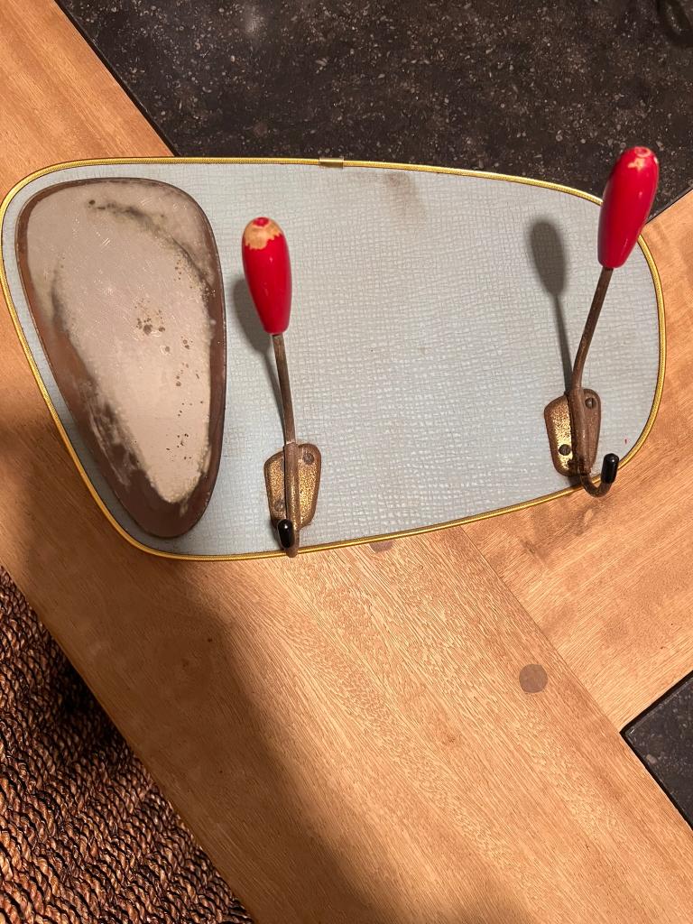 Porte-manteau vintage, vert avec miroir et 2 crochets, Enlèvement ou Envoi, Geen idee, Moins de 100 cm, Portemanteau mural