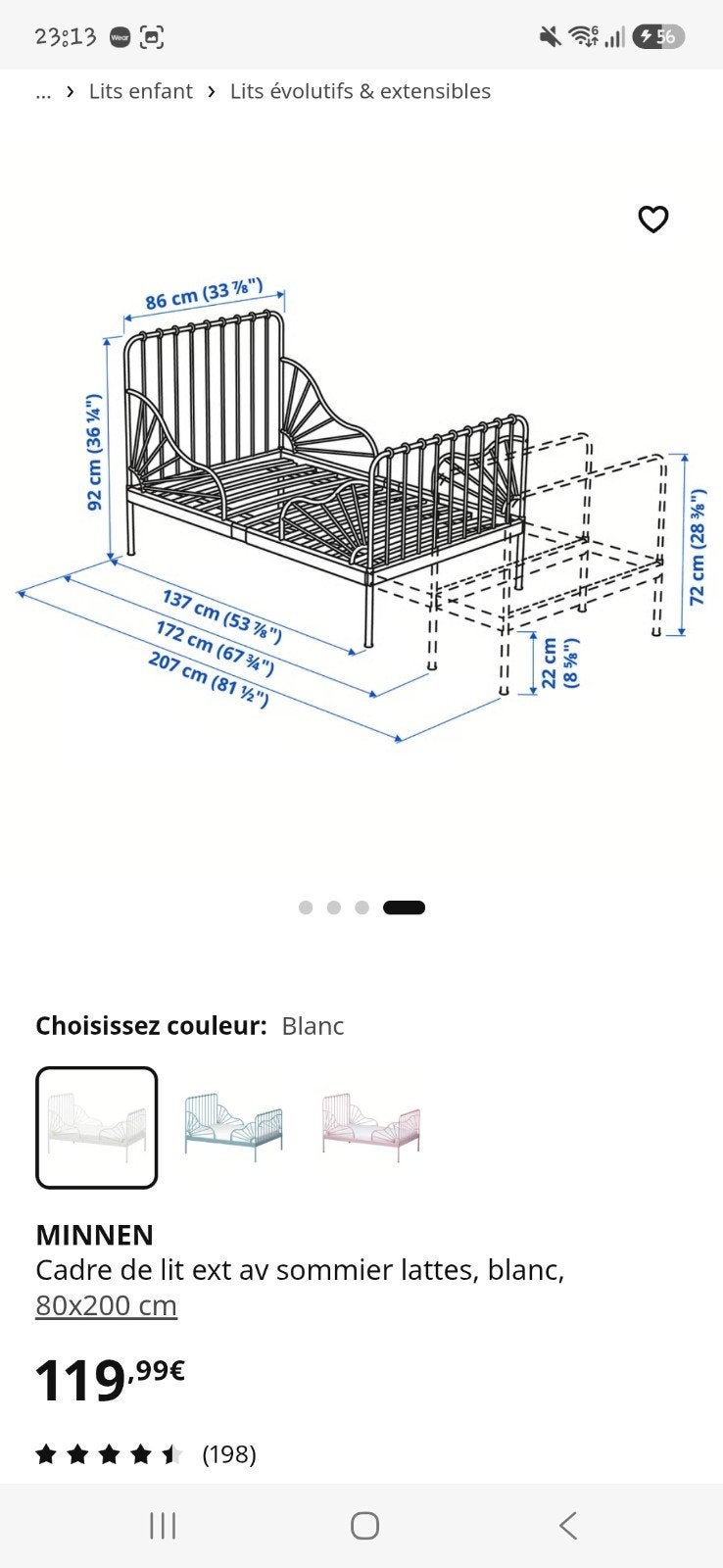 Cadre de lit + sommier Ikea, Kinderen en Baby's, Ophalen, Zo goed als nieuw, Lattenbodem