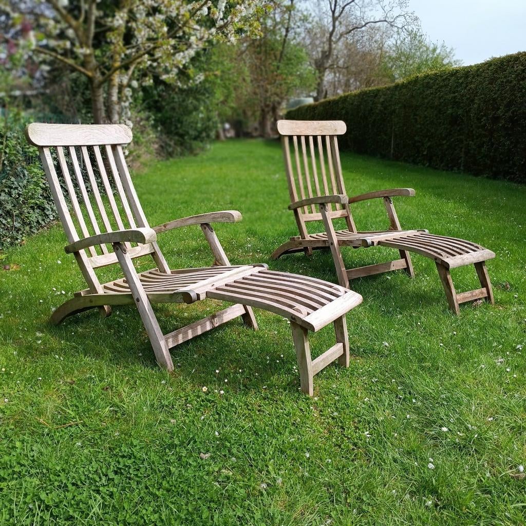 Deckchair / deckchairs / houten ligzetels / ligzetels teak, Tuin en Terras, Ligbedden, Ophalen, Gebruikt, Teakhout, Verstelbaar