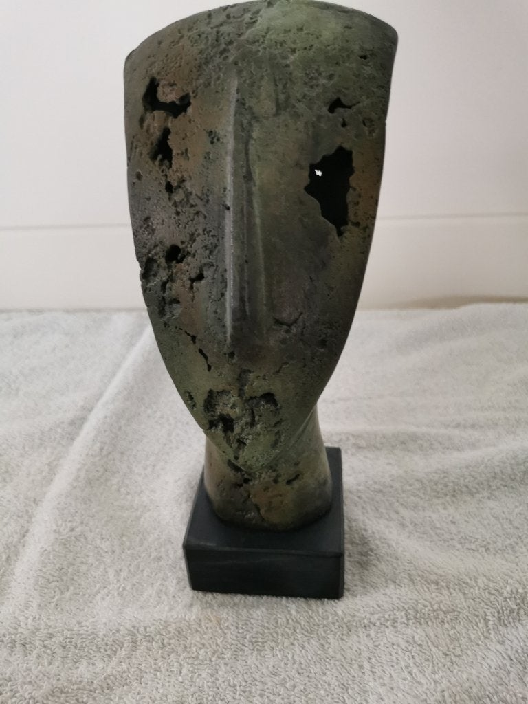 Bronzen cycladisch hoofd met certificaat, Ophalen, Brons, 20 - 50 cm, Op sokkel