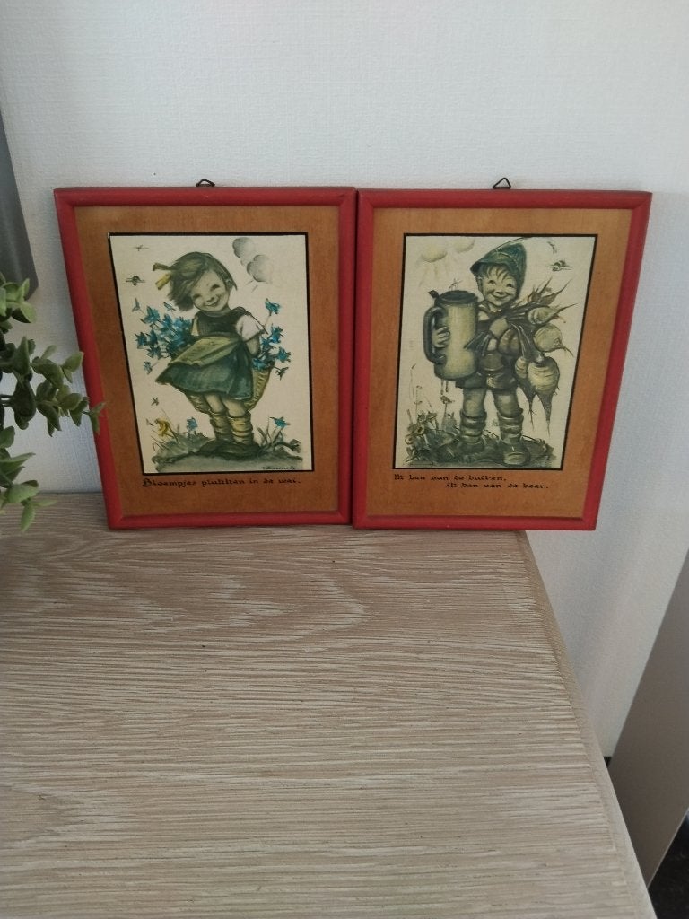 2 retro vintage houten wanddecoratie, Vintage, Ophalen of Verzenden, Zo goed als nieuw, Hout