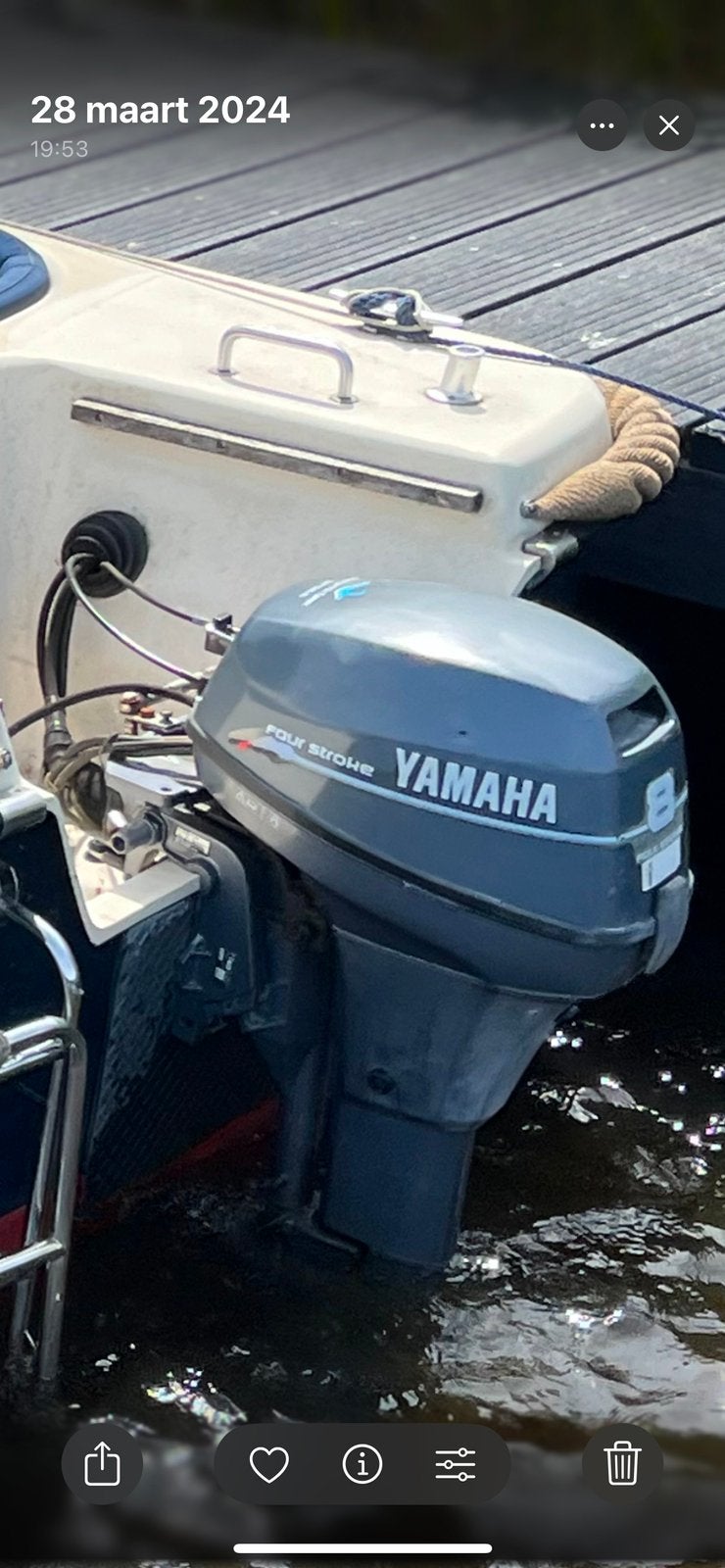 Yamaha 8 pk 4-tact buitenboordmotor, Watersport en Boten, Buiten- en Binnenboordmotoren, Ophalen, Gebruikt, Met afstandsbediening