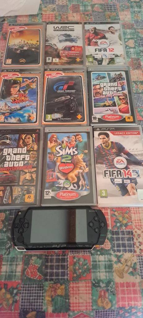 Psp + 9 spelletjes, Ophalen, Zwart, PSP, Gebruikt