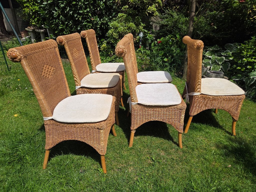 6 Rotan stoelen, Huis en Inrichting, Ophalen, Gebruikt, Overige kleuren, Riet of Rotan