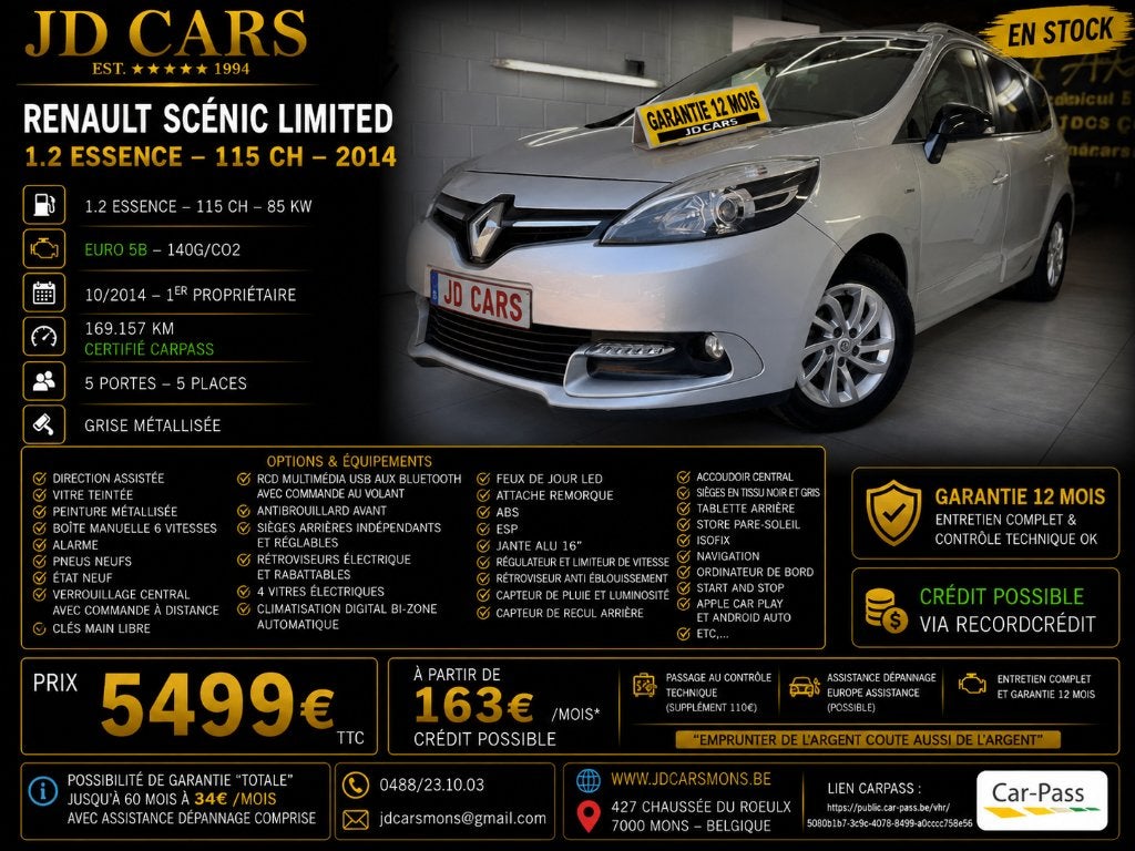 RENAULT SCENIC LIMITED 1.2 TCE ‼️GARANTIE 1 AN CTOK‼️, Autos, Renault, 1197 cm³, Achat, 140 g/km, Entreprise