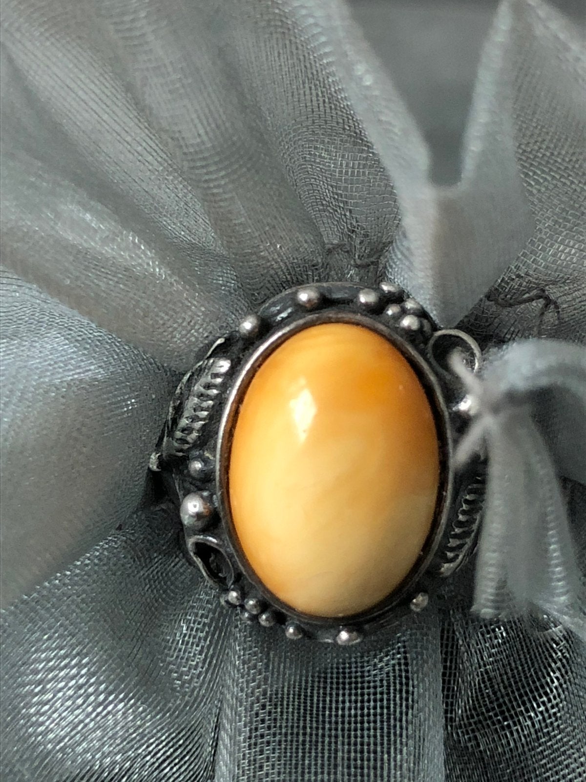 Bague en argent avec ambre, Enlèvement ou Envoi, Comme neuf, Jaune, Argent